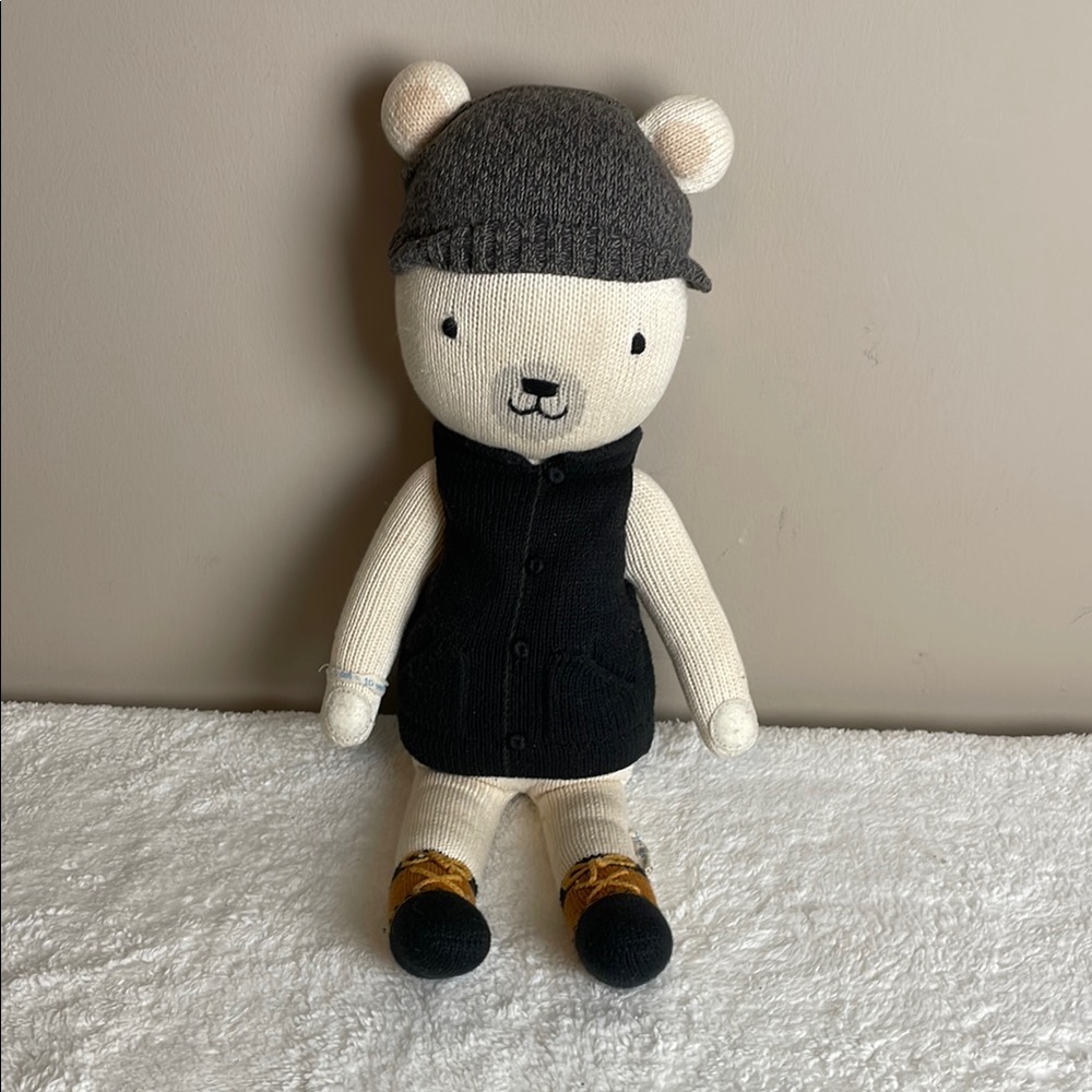 Cuddle + Kind Hudson Polar Bear Adorable Knit Bear Toy with Black and Gold Feet